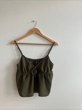 Olive Green Spaghetti Strap Tie-Front Tank Top